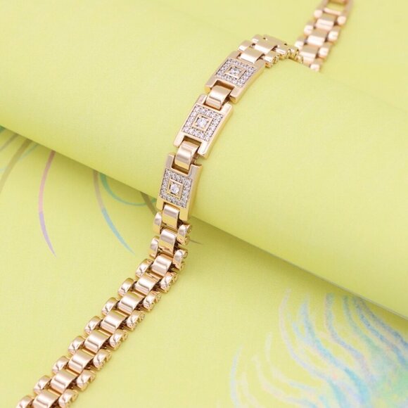 "Elegant Square Motif Rose Gold Bracelet with CZ Accents, XPBL0920 - Picture 2 of 13